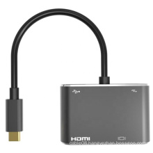 4-in-1 USB Type C Docking Station to HDMI and VGA Female Ports with USB3.0 and Type C PD3.0 Adapter Hubs
